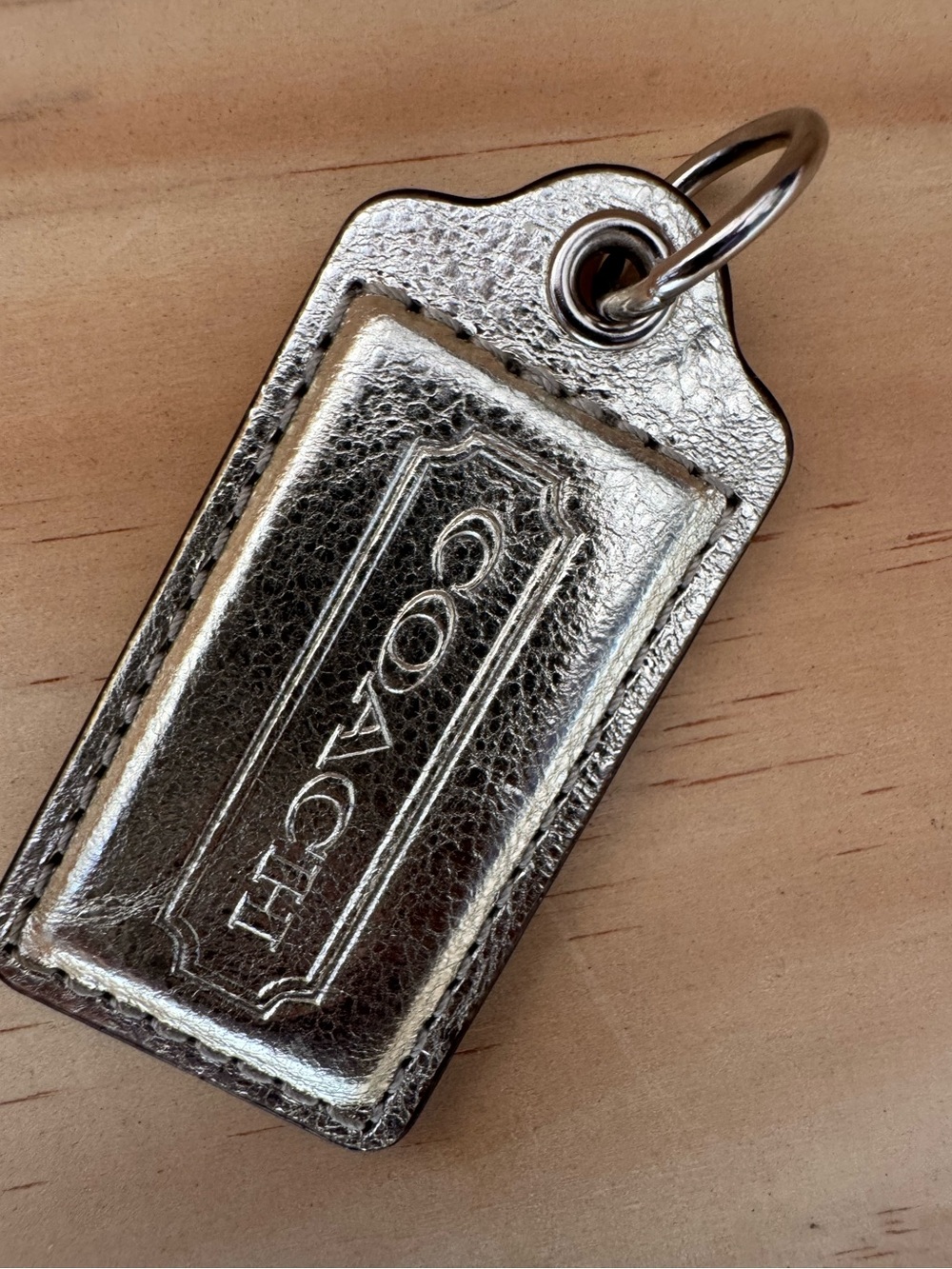 COACH Metallic Silver Leather Bag Charm